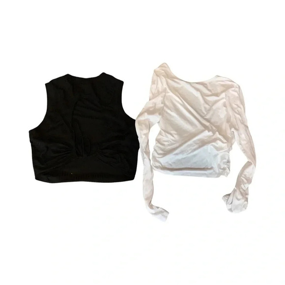 Ribbed Black Crop Top Size Large & White & Long Sleeve Crop Top L Preloved - Picture 2 of 3